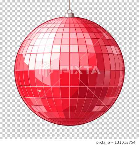 Beautiful bright red disco ball reflecting light on a white background. 131018754
