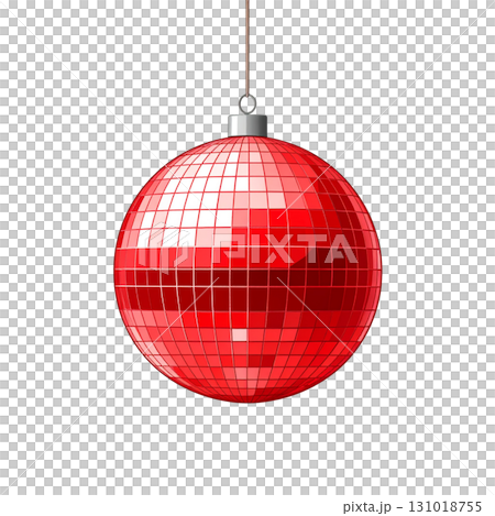 Beautiful bright red disco ball reflecting light on a white background. 131018755