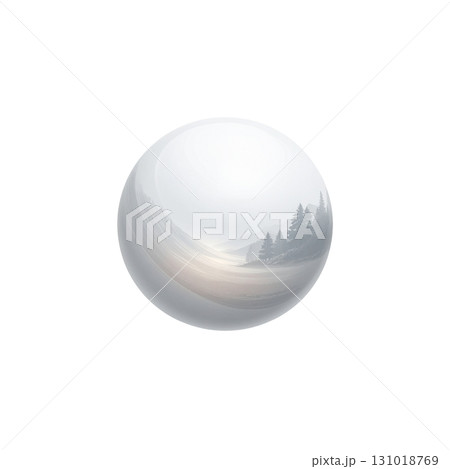 A shiny white crystal ball reflects a soft blue light. A transparent crystal ball floats on a white background. A shiny white crystal ball reflects a soft blue light. A transparent crystal ball floats on a white background. 131018769
