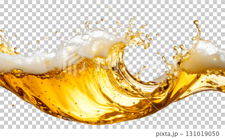 Golden beer pouring, splashing liquid and bubbles into glass, isolated on white background. 131019050