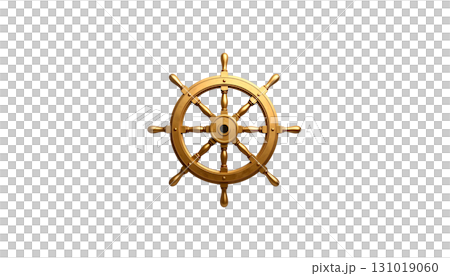 A wooden steering wheel of a seagoing ship, also known as a rudder, is isolated on a white background. 131019060