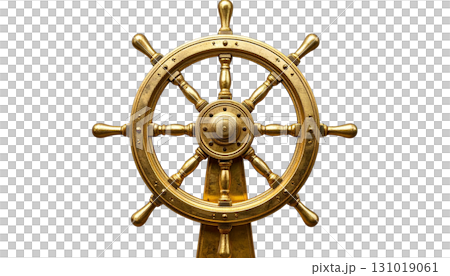 A wooden steering wheel of a seagoing ship, also known as a rudder, is isolated on a white background. A wooden steering wheel of a seagoing ship, also known as a rudder, is isolated on a white background. 131019061