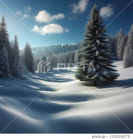 白銀の森と澄んだ空が広がる冬の絶景 131019273