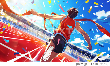 陸上競技での勝利を目指すランナーのイラスト 陸上競技での勝利を目指すランナーのイラスト 131019349