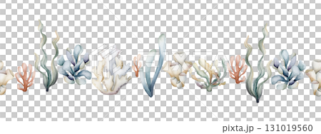 Seaweed Algae Sea Coral Sponge Plant seamless border. Watercolor hand painted summer illustration on white background Cute pastel neutral underwater for kids baby nursery textile fabric wrapping paper Seaweed Algae Sea Coral Sponge Plant seamless border. Watercolor hand painted summer illustration on white background Cute pastel neutral underwater for kids baby nursery textile fabric wrapping paper 131019560