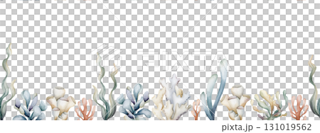 Seaweed Algae Sea Coral Sponge Plant seamless border. Watercolor hand painted summer illustration on white background Cute pastel neutral underwater for kids baby nursery textile fabric wrapping paper Seaweed Algae Sea Coral Sponge Plant seamless border. Watercolor hand painted summer illustration on white background Cute pastel neutral underwater for kids baby nursery textile fabric wrapping paper 131019562