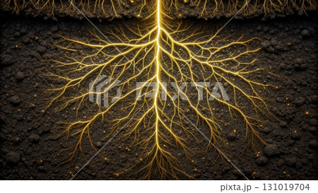 Roots glowing beneath the earth showcase the hidden beauty of nature's underground network 131019704