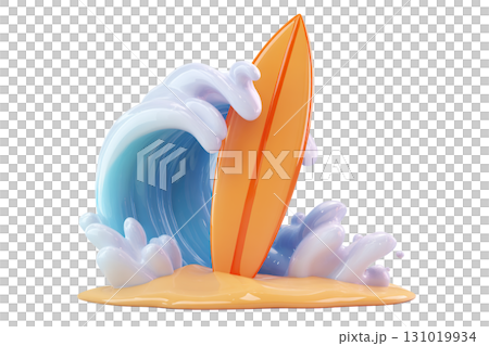 3d cartoon surfboard and wave. AI-generated item 3d cartoon surfboard and wave. AI-generated item 131019934
