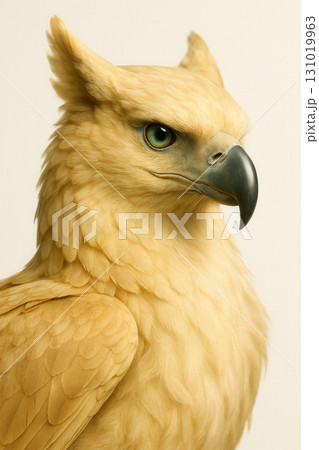 Golden Griffin Portrait With Emerald Eye and Sculpted Beak 131019963