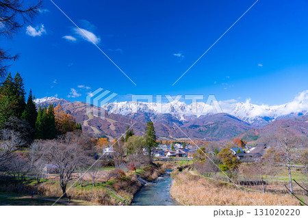 【秋素材】秋の白馬村・大出公園から見る三段紅葉の風景【長野県】 【秋素材】秋の白馬村・大出公園から見る三段紅葉の風景【長野県】 131020220