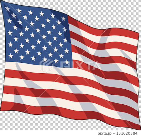 風に靡くアメリカの国旗のイラスト 131020584