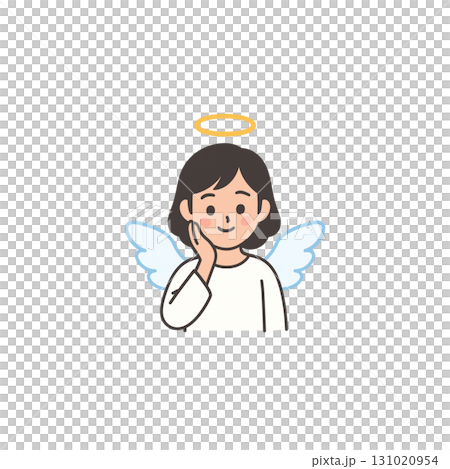 Angel color icon with hand on cheek, no background, material, illustration, black hair Angel color icon with hand on cheek, no background, material, illustration, black hair 131020954