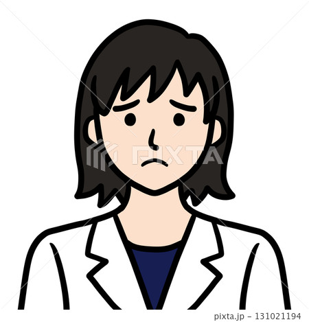 白衣の若い女性 医師 科学者 研究者 困惑アイコン 131021194