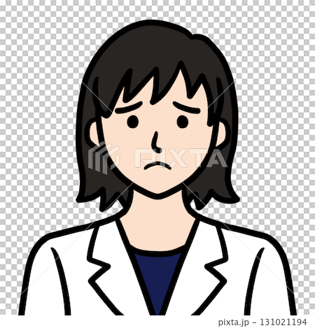白衣の若い女性 医師 科学者 研究者 困惑アイコン 131021194