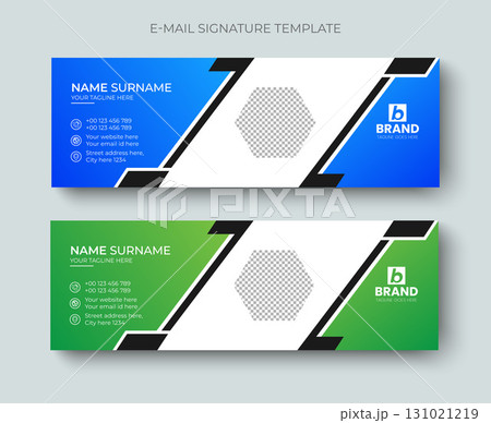 Corporate business email signature or email footer and personal social media cover template. Professional business email signature design blue and green color. 131021219