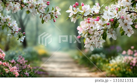 満開の花が咲き誇る春の小道 131021331