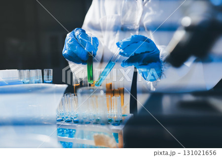 Researchers working in the clinical laboratory 131021656