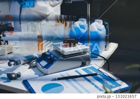 Researchers working in the clinical laboratory 131021657