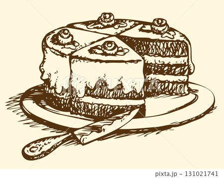 Sliced cake. Vector drawing Sliced cake. Vector drawing 131021741