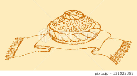 Vector drawing. Karavai - traditional Slavic holiday bread Vector drawing. Karavai - traditional Slavic holiday bread 131022385