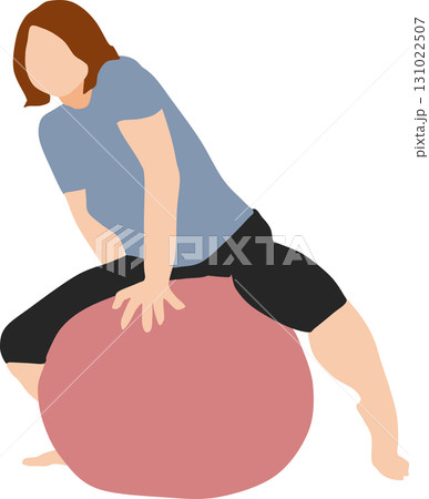 バランスボールを使ってトレーニングする女性のイラスト バランスボールを使ってトレーニングする女性のイラスト 131022507