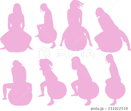 バランスボールを使ってトレーニングする女性のイラスト バランスボールを使ってトレーニングする女性のイラスト 131022519
