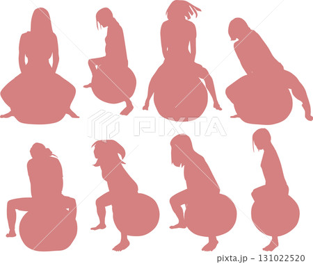 バランスボールを使ってトレーニングする女性のイラスト バランスボールを使ってトレーニングする女性のイラスト 131022520