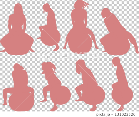 バランスボールを使ってトレーニングする女性のイラスト バランスボールを使ってトレーニングする女性のイラスト 131022520