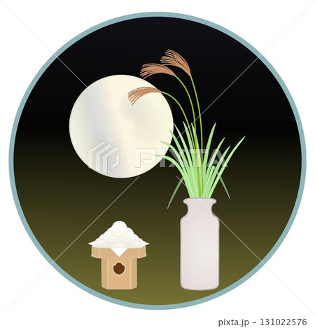 円形背景のついたお月見十五夜のイラスト 131022576