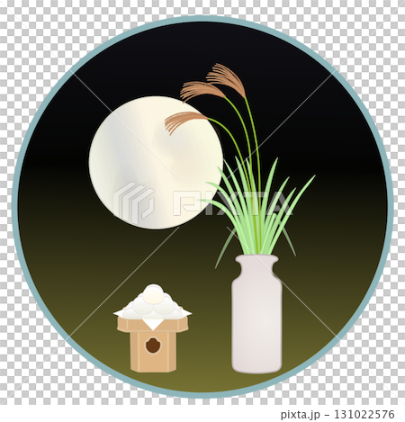 円形背景のついたお月見十五夜のイラスト 131022576