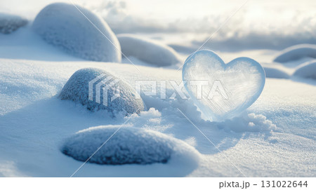 Heart shaped snow formation winter landscape romantic symbol love nature cold season white pristine outdoor scenic frozen ground natural pattern 131022644