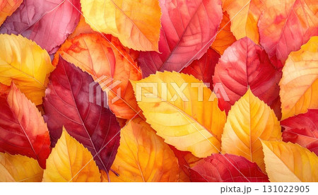《AI画像》秋の紅葉した落ち葉の背景素材 131022905