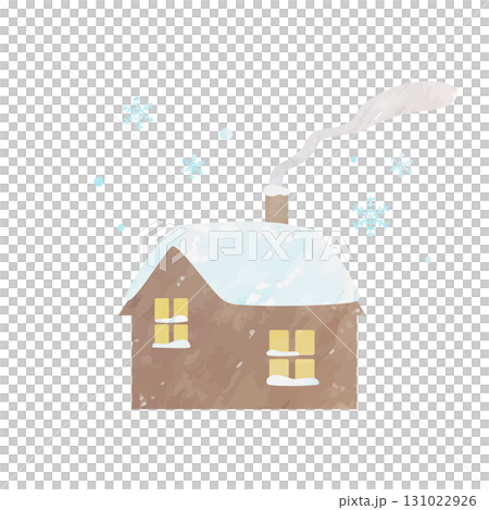 Vector illustration of a snow-covered winter house, watercolor hand-drawn style 131022926