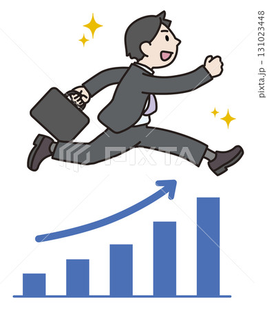 走る会社員と上昇グラフのイラスト 131023448