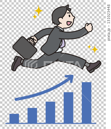 走る会社員と上昇グラフのイラスト 131023448