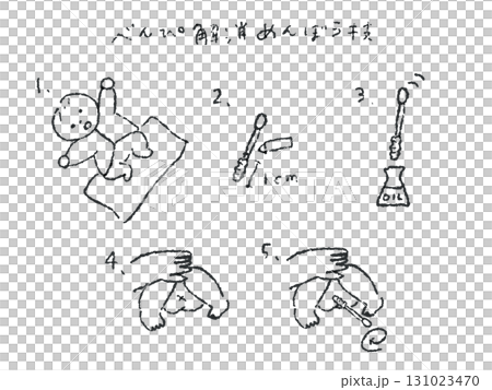 綿棒による赤ちゃんの便秘対策線画イラスト 131023470