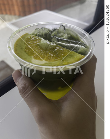 Pure matcha tea with orange juice healthy drink Pure matcha tea with orange juice healthy drink 131024560