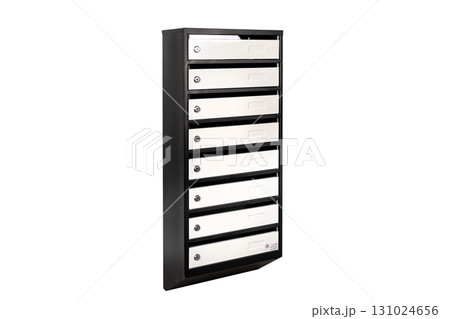 Mail boxes filled of leaflets and letters. Shallow DOF,Mailboxes and Lock in Rows at Entrance Mail boxes filled of leaflets and letters. Shallow DOF,Mailboxes and Lock in Rows at Entrance 131024656