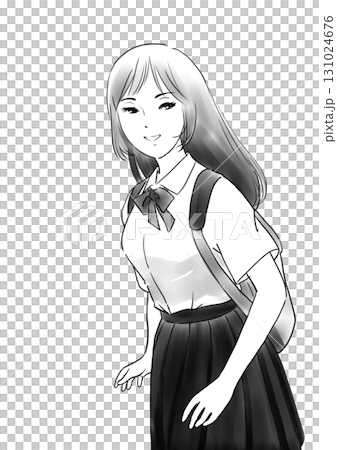 一個高中女生微笑著走來看著我 一個高中女生微笑著走來看著我 131024676