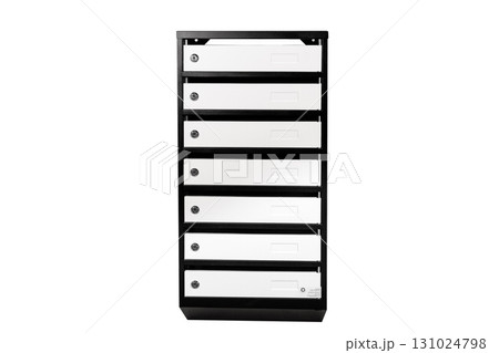 Mail boxes filled of leaflets and letters. Shallow DOF,Mailboxes and Lock in Rows at Entrance 131024798