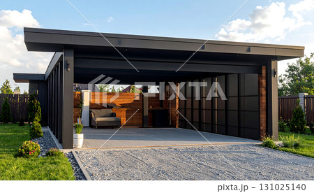 シンプルでモダンなデザインのカーポート外観「AI生成画像」 131025140