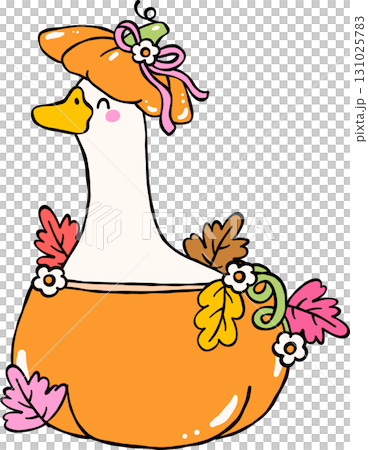 Autumn Silly Goose in a Pumpkin Cartoon Hand Drawn Autumn Silly Goose in a Pumpkin Cartoon Hand Drawn 131025783