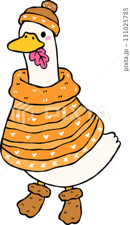 Autumn Silly Goose Wearing Sweater Winter Clothes Cartoon Hand Drawn Autumn Silly Goose Wearing Sweater Winter Clothes Cartoon Hand Drawn 131025785