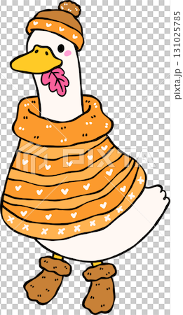 Autumn Silly Goose Wearing Sweater Winter Clothes Cartoon Hand Drawn 131025785
