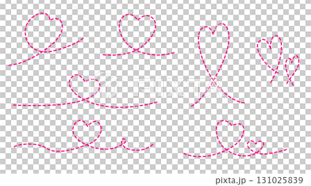 くるんとした手描きの点線のハートのベクターセット素材 131025839