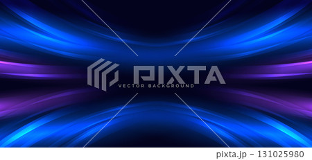 Speed motion movement horizontal blue curved lines on drak blue background with sparkle. 131025980