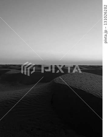Vast golden dunes of Douz in the Tunisian desert under a clear blue sky Vast golden dunes of Douz in the Tunisian desert under a clear blue sky 131026282