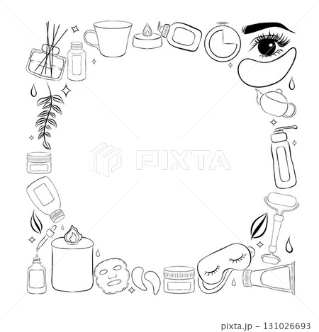 Cosmetic beauty and make up frame in thin line style vector 131026693