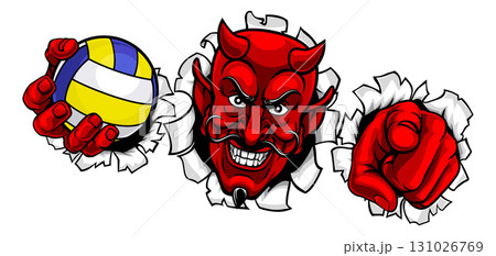 Devil Volleyball Ball Sports Mascot Illustration 131026769