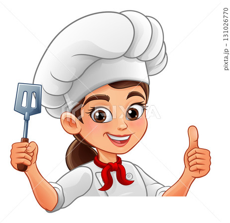 Female Chef Woman Cartoon Character Spatula 131026770